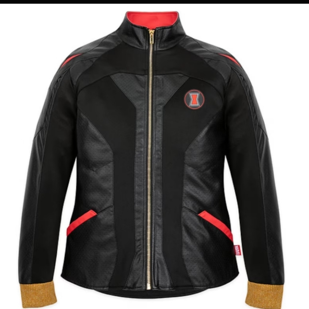 *SOLD*EUC! Disney black widow faux leather jacket marvel